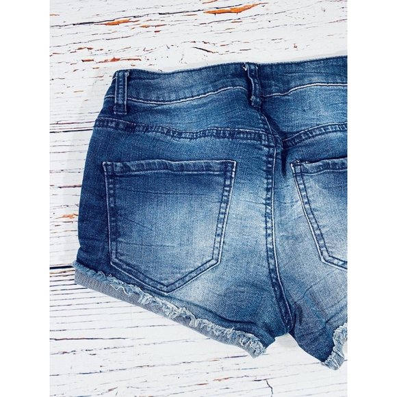 Mudd FLX Stretch Womens Jean Shorts Sz 3 Denim Booty Raw Rolled Hem Blue Shorty - Picture 7 of 9
